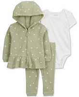 Carter's Baby Girls 3-Pc. Heart Thermal Cardigan, Bodysuit & Pants Set