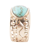 Barse Open Genuine Blue Turquoise Bronze Oval Ring