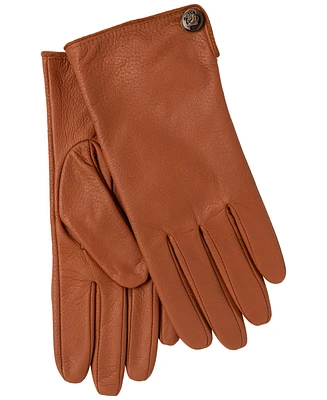 Lauren Ralph Pebble Leather Gloves with Horse Button