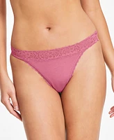 State of Day Women's Cotton Blend Lace-Trim Thong Underwear