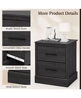 Gymax Set of 2 Drawer Nightstand Bedside Table Compact Sofa End Table Oak Dark Grey