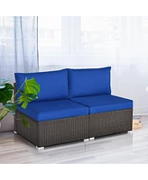 Sugift 2 Pieces Patio Rattan Armless Sofa Set with 2 Cushions and 2 Pillows