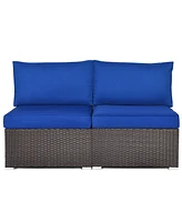 Sugift 2 Pieces Patio Rattan Armless Sofa Set with 2 Cushions and 2 Pillows