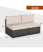 Skonyon 2 Pieces Patio Rattan Armless Sofa Set with 2 Cushions and 2 Pillows
