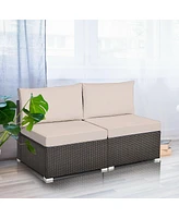 Skonyon 2 Pieces Patio Rattan Armless Sofa Set with 2 Cushions and 2 Pillows