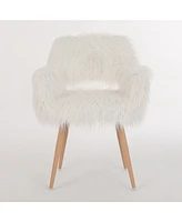 Slickblue White Faux Fur Upholstered Makeup Chair and Side Dining Chair with Metal Legs for Stylish Seating