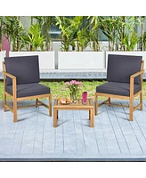 Sugift 3-in-1 Acacia Wood Loveseat with Separable Coffee Table