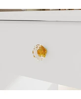 Famapy White Makeup Vanity Desk 9 Drawers Wood Dressing Table With 3 Led Bulb Light Mirrors, Glass Top, Hidden Storage Shelves