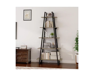 gaomon Book Shelf 5 Tier Industrial Wood, Bookshelf, Ladder Shelf, Tall Open Rustic Etagere Bookcase, Standing Display Shelves for Bedroom, Living Roo