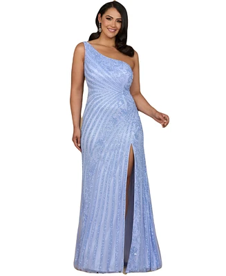 Lara Women's One-Shoulder Beaded Gown with Slit