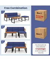 Sugift 5-Piece Patio Acacia Wood Chair Set with Ottoman and Coffee Table