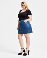 Bar Iii Trendy Plus Denim Faux-Leather Mini Skirt, Exclusively at Macy's