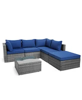 Inolait 6 Pieces Outdoor Rattan Sofa Set with Seat and Back Cushions