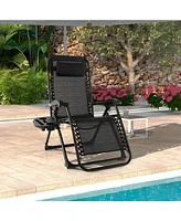 Inolait Adjustable Metal Zero Gravity Lounge Chair with Removable Cushion and Cup Holder Tray