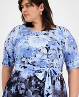 Kasper Plus Ombre Floral Tied Dress