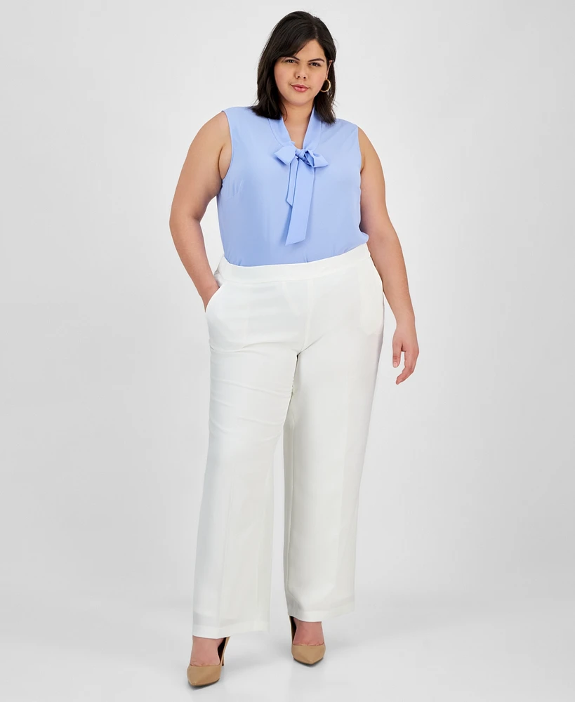 Kasper Plus Pull-On Wide-Leg Pants