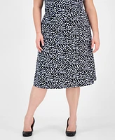 Kasper Plus Pull-On Polka-Dot Midi Skirt