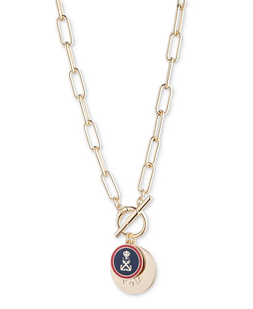 Lauren Ralph Lauren Gold-Tone Enamel & Polished Nautical-Motif Logo 17"Pendant Necklace