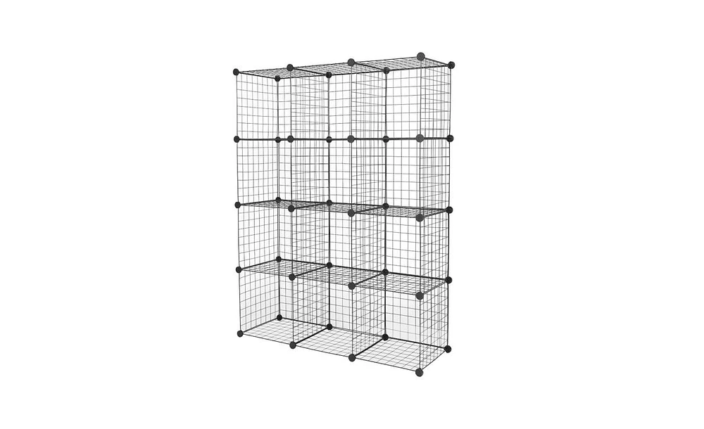 Slickblue 12-Cube Wire Storage Organizer – Modular Cube Shelves for Multifunctional Home and Office Use