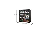 Slickblue 4 Layers Black Shoe Cabinet with Glass Door and Glass Layer Shoes Display Cabinet with Led light Bluetooth Control