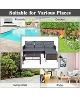 Sugift 3 Pieces Outdoor Patio Corner Rattan Sofa Set-Grey