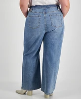 Bar Iii Trendy Plus High-Rise Wide-Leg Light-Wash Jeans, Exclusively at Macy's