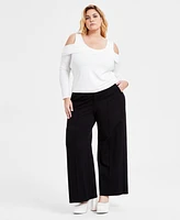 Bar Iii Trendy Plus Cold-Shoulder Long-Sleeve Top, Exclusively at Macy's