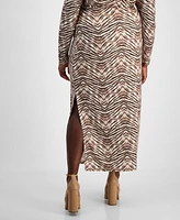 Bar Iii Trendy Plus Printed Knit Crepe Side-Slit Skirt, Exclusively at Macy's