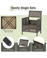 Sugift 3 Pieces Patio Rattan Conversation Sets with Cushioned Sofas and Wood Table Top