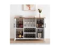 Garmin Wine Bar Cabinet with Led Light, Home Coffee Cabinet with Wine and Glass Rack, Kitchen Buffet Sideboard with Storage Cabinet&Drawers, Modern Li