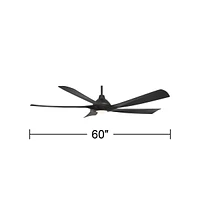 Possini Euro Design 60" Possini Euro Eloquent Matte Black Damp Led Remote Ceiling Fan