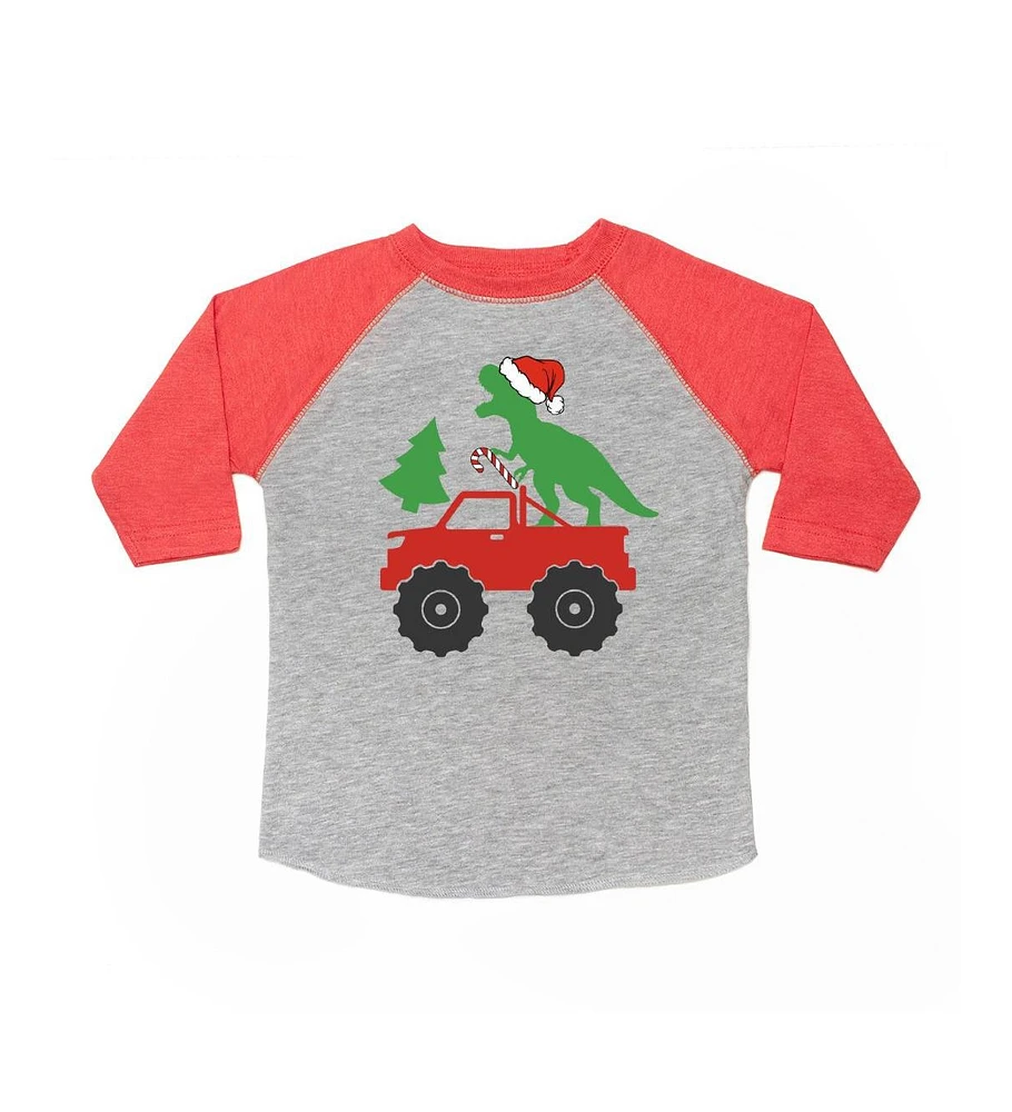 Sweet Wink Toddler Boys Santa Dino Monster Truck Christmas 3/4 Shirt