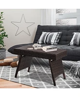 Inolait Folding Pe Rattan Side Coffee Table Patio Garden Furniture
