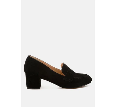 Rag & Co Astra Block Heel Suede Loafers