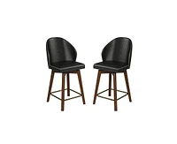 Hulala Home Mid-century Gien Leather Swivel Stool with Solid Wood Legs