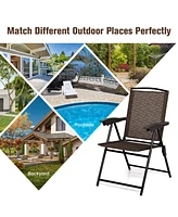 Sugift 4 Pieces Folding Dining Chairs with Steel Armrests and Sling Back