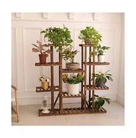 Unho Wooden Plant Stand 11 Tiers Flower Planters Display Shelf for Porch Outdoor