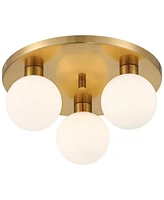 Possini Euro Design Katalin 12 1/4" Modern Semi Flush-Mount Ceiling Light Fixture Kitchen Foyer Hallway Round 3-Light Led Dimmable Gold Finish White G