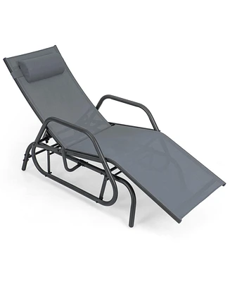 Sugift Outdoor Chaise Lounge Glider Chair with Armrests and Pillow