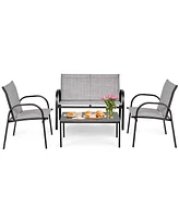 Vebreda 4 Pieces Patio Furniture Set with Glass Top Coffee Table