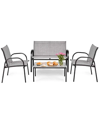 Vebreda 4 Pieces Patio Furniture Set with Glass Top Coffee Table