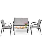 Vebreda 4 Pieces Patio Furniture Set with Glass Top Coffee Table