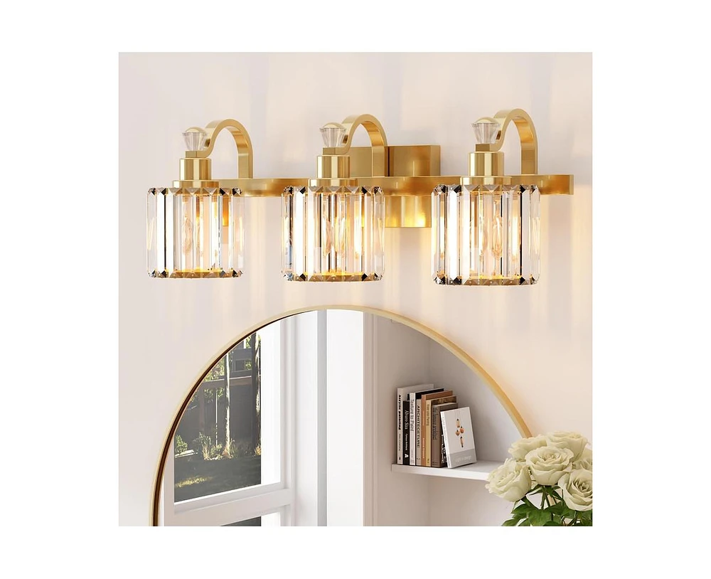 gaomon Crystal Gold Bathroom Vanity Light 3 Light Modern Bathroom Vanity Light Fixtures Over Mirror Modern Crystal Vanity Lighting