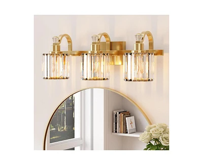 gaomon Crystal Gold Bathroom Vanity Light 3 Light Modern Bathroom Vanity Light Fixtures Over Mirror Modern Crystal Vanity Lighting