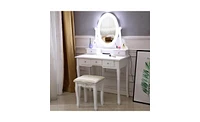Slickblue White Dressing Table with Light Bulb Single Mirror and 5 Drawers for Makeup and Storage