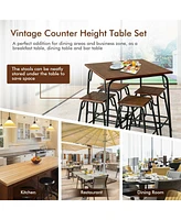 Sugift 5 Pieces Bar Table Set with 4 Counter Height Backless Stools