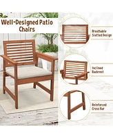 Sugift Set of 2 Patio Solid Wood Dining Chairs with Cushions and Slatted Seat