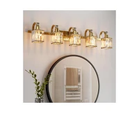 gaomon Bathroom Vanity Light Fixtures Modern Crystal Vanity Light Fixtures Over Mirror，5 Light Modern Crystal Wall Lighting with Square Shade G