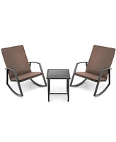 Vebreda 3 Pieces Patio Rattan Rocking Furniture Set