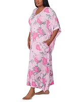 Ellen Tracy Plus Printed V-Neck Caftan Nightgown